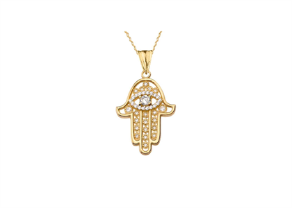 CZ Studded Evil Eye Hamsa Pendant